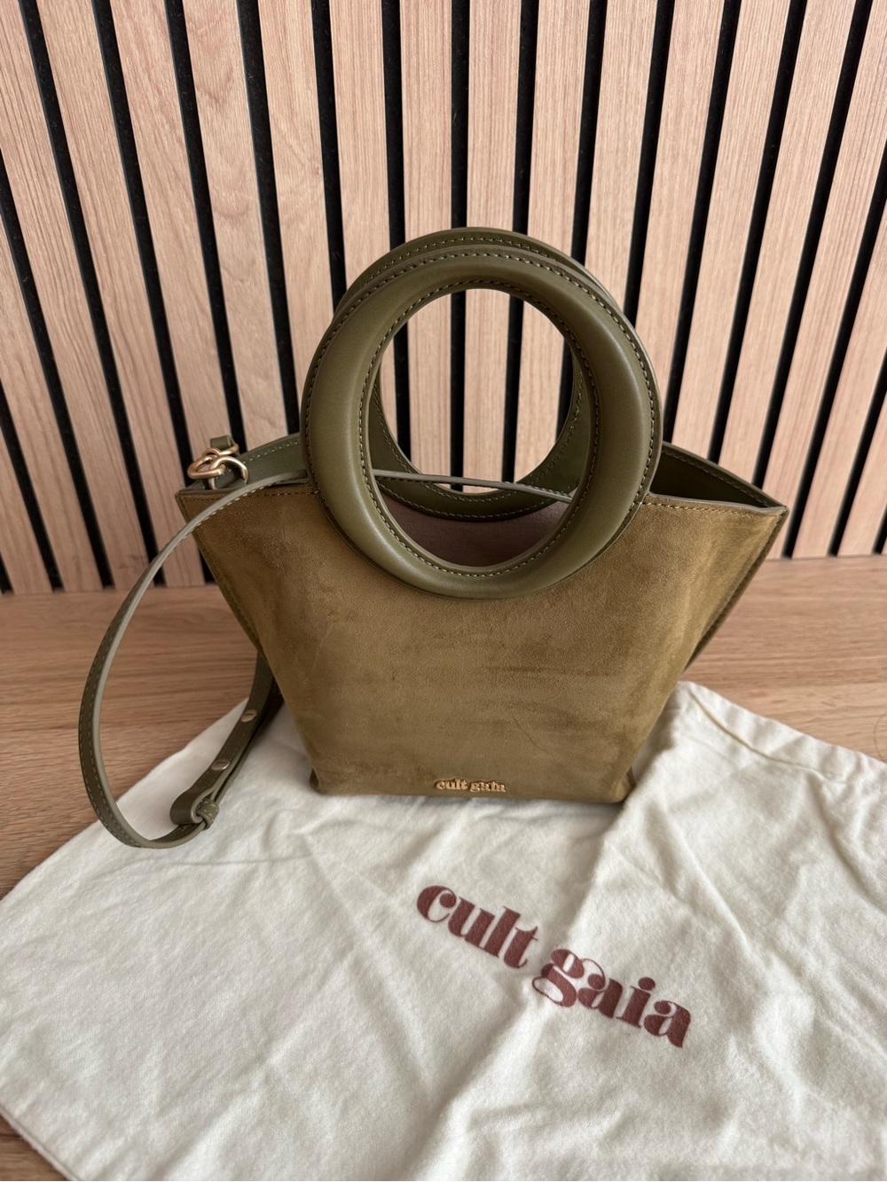 cult gaia Olive Green Mini Tote with Circular Handle